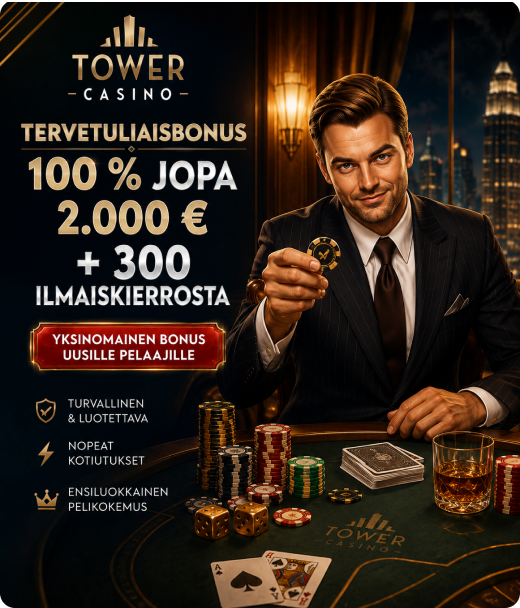 Tower Casino -rekisteröityminen ja tervetuliaisbonus jopa 2 000 € + 300 ilmaiskierrosta